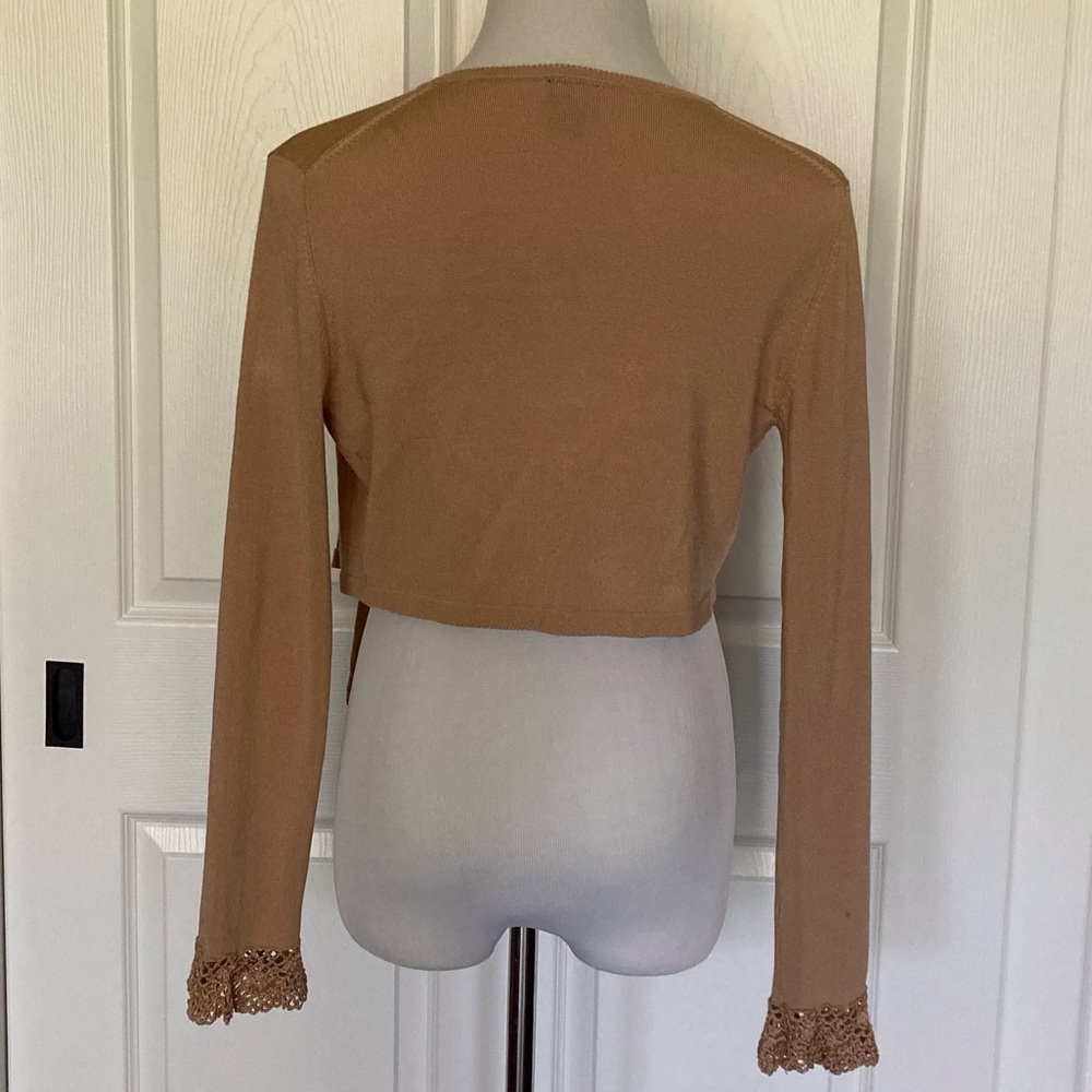 Imagination Tan Sweater S Crochet Cuffs - Picture 2 of 6